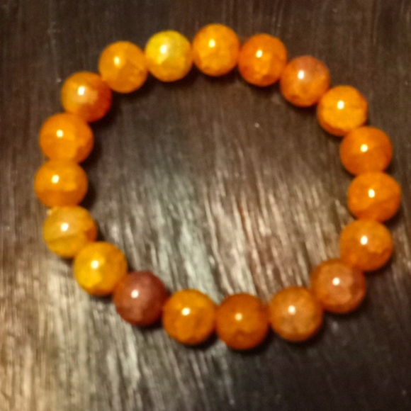 Golden Quartz Crackled Agate 10 MM Bead Stretch Bracelet - Picture 3 of 8